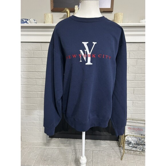 Vintage New York City Sweatshirt Large Blue Pullover Crewneck 90s Embroidered - Picture 1 of 5